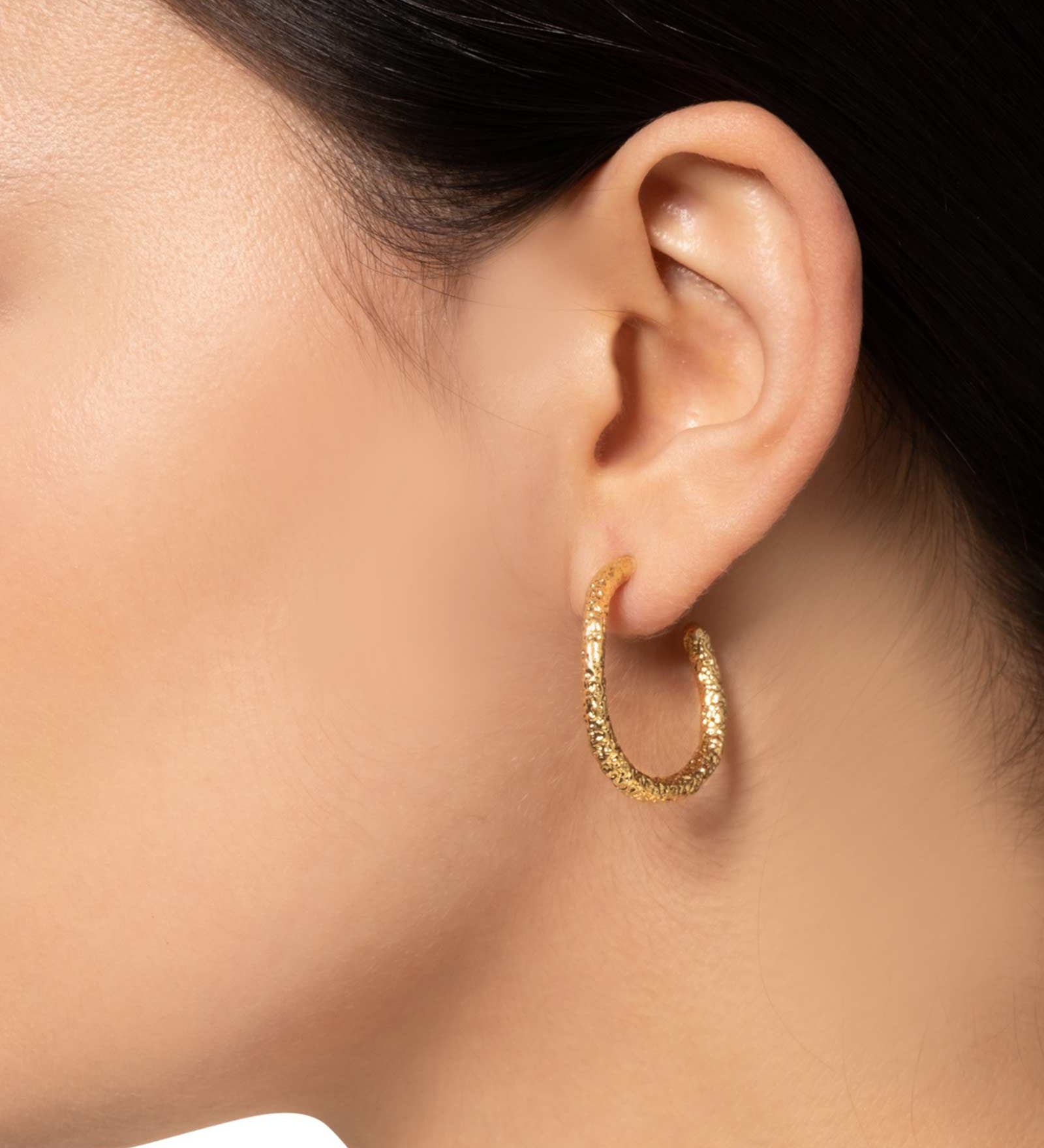 Alexis Bittar-Small Textured Hoops-Earrings-14k Gold Plated-Blue Ruby Jewellery-Vancouver Canada