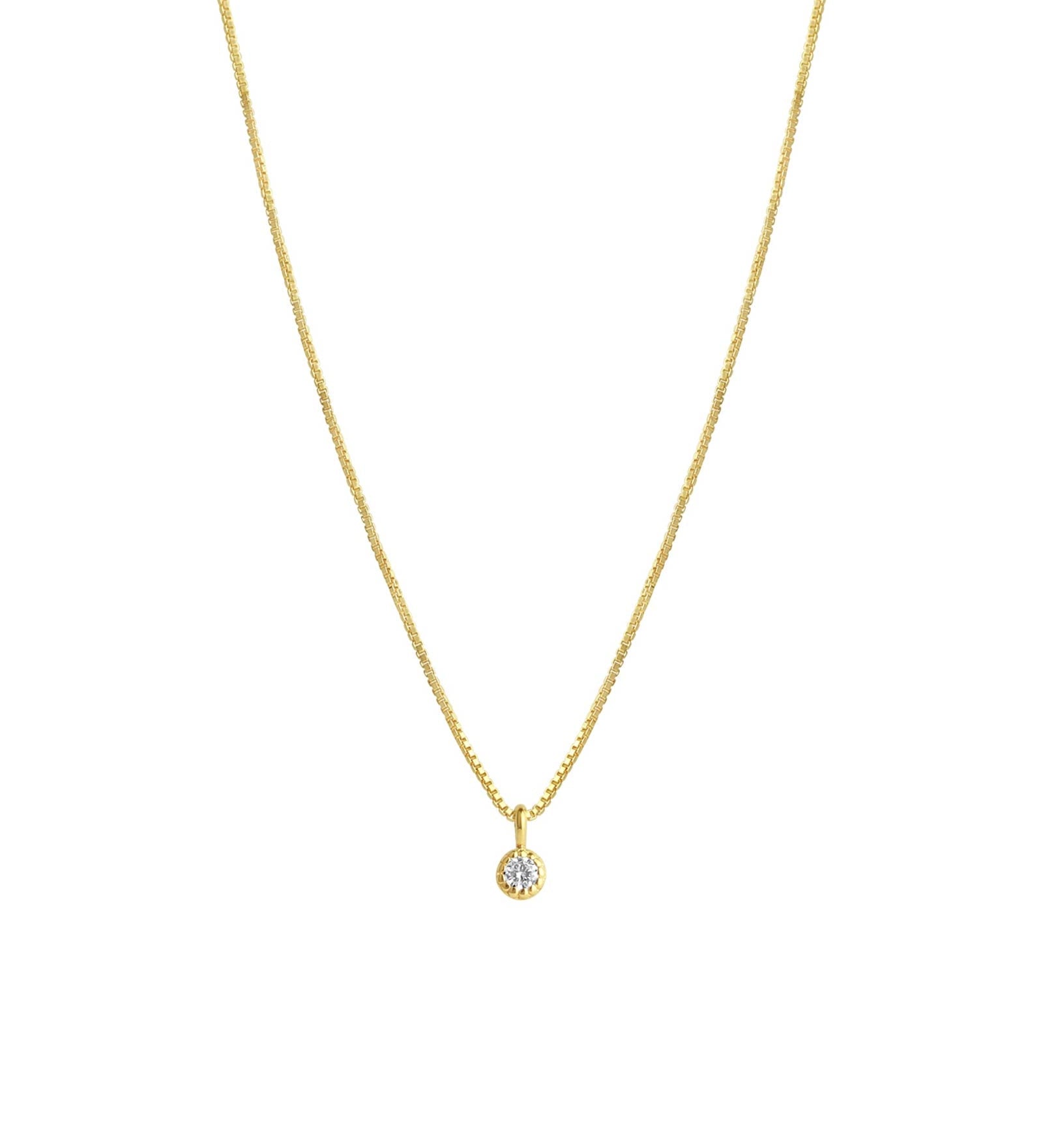 Tashi-Solitaire Dot Necklace-Necklaces-14k Gold Vermeil, Cubic Zirconia-Blue Ruby Jewellery-Vancouver Canada