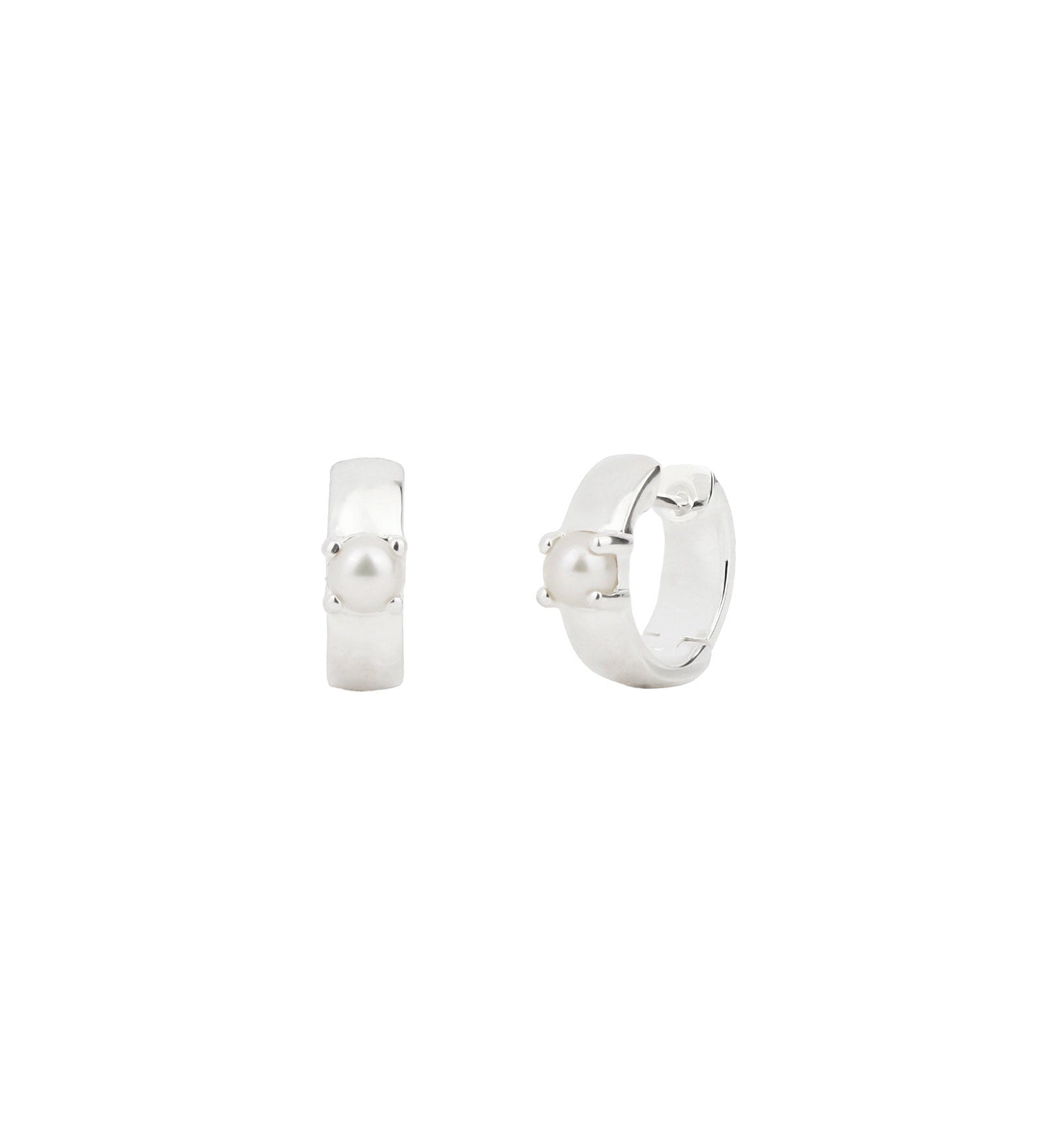 Tashi-Solitaire White Pearl Huggie | 13mm-Earrings-Sterling Silver, White Pearl-Blue Ruby Jewellery-Vancouver Canada