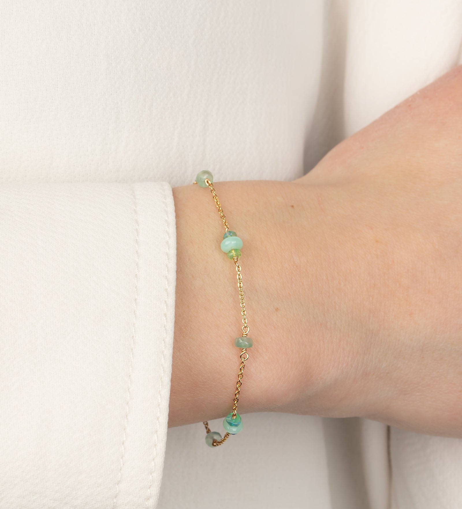 Gem Jar-Station Stone Bracelet-Bracelets-14k Gold Filled, Green Opal-Blue Ruby Jewellery-Vancouver Canada