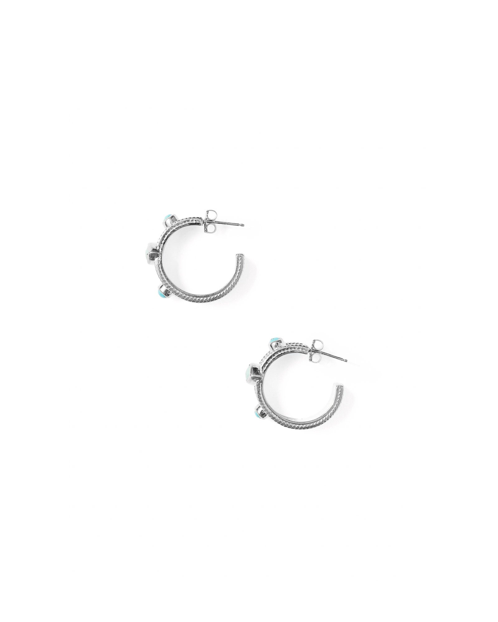 Chan Luu-Stone Bezel Hoops-Earrings-Sterling Silver, Turquoise-Blue Ruby Jewellery-Vancouver Canada