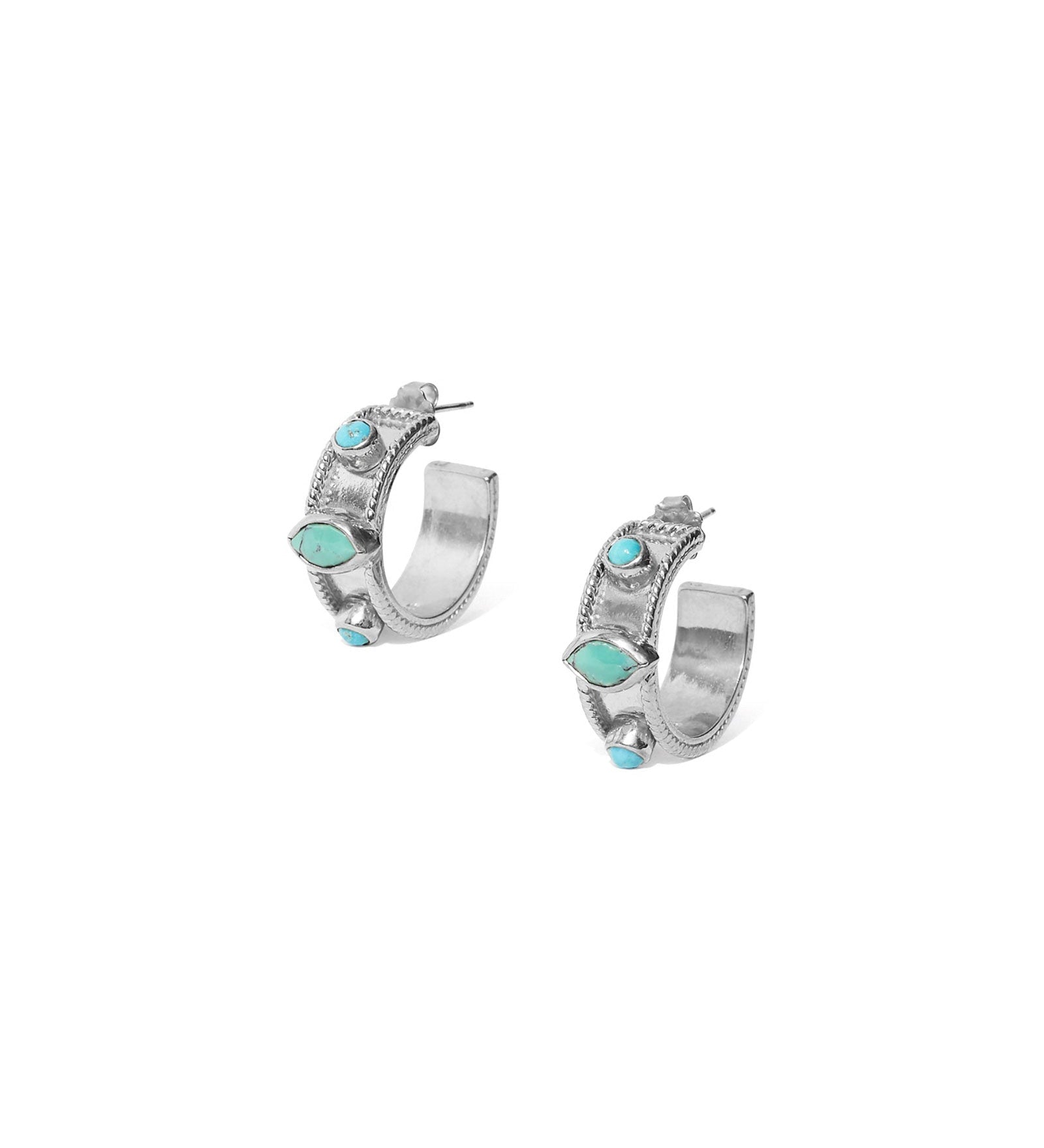 Chan Luu-Stone Bezel Hoops-Earrings-Sterling Silver, Turquoise-Blue Ruby Jewellery-Vancouver Canada