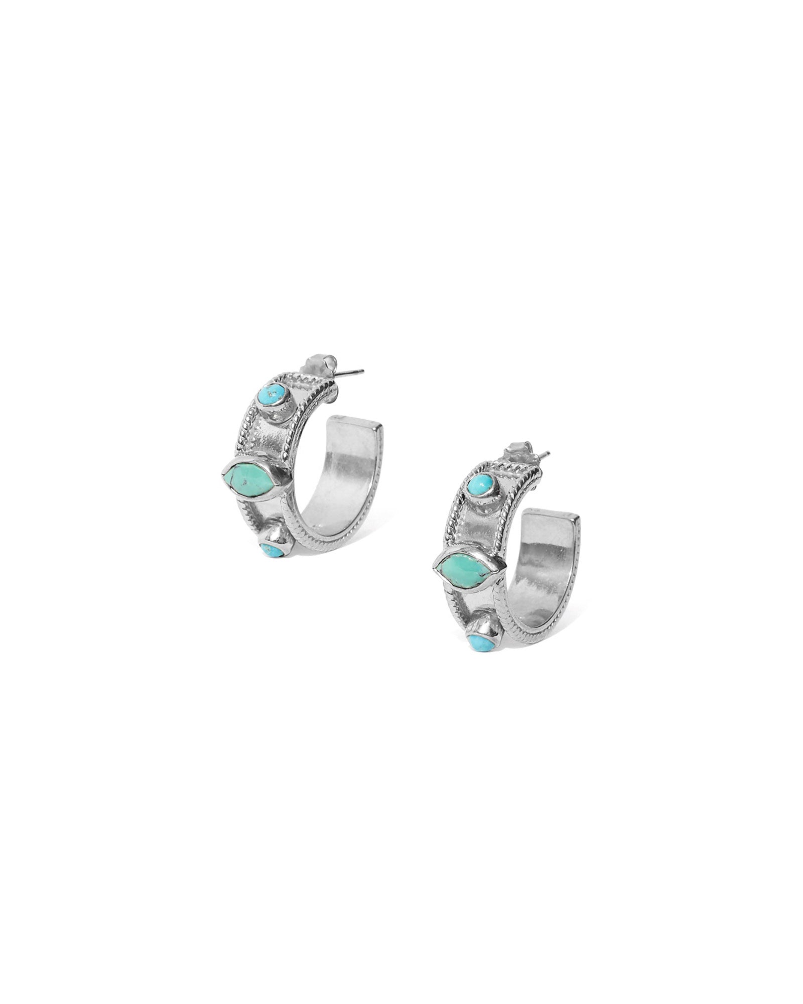 Chan Luu-Stone Bezel Hoops-Earrings-Sterling Silver, Turquoise-Blue Ruby Jewellery-Vancouver Canada