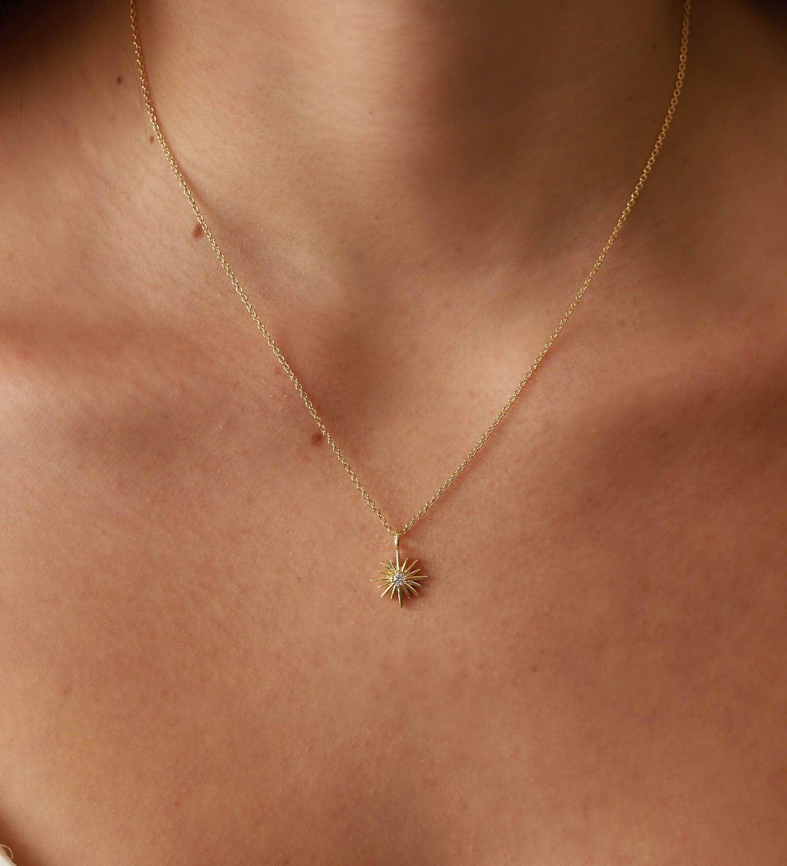 Tashi-Sunburst CZ Necklace-Necklaces-14k Gold Vermeil, Cubic Zirconia-Sunburst-Blue Ruby Jewellery-Vancouver Canada