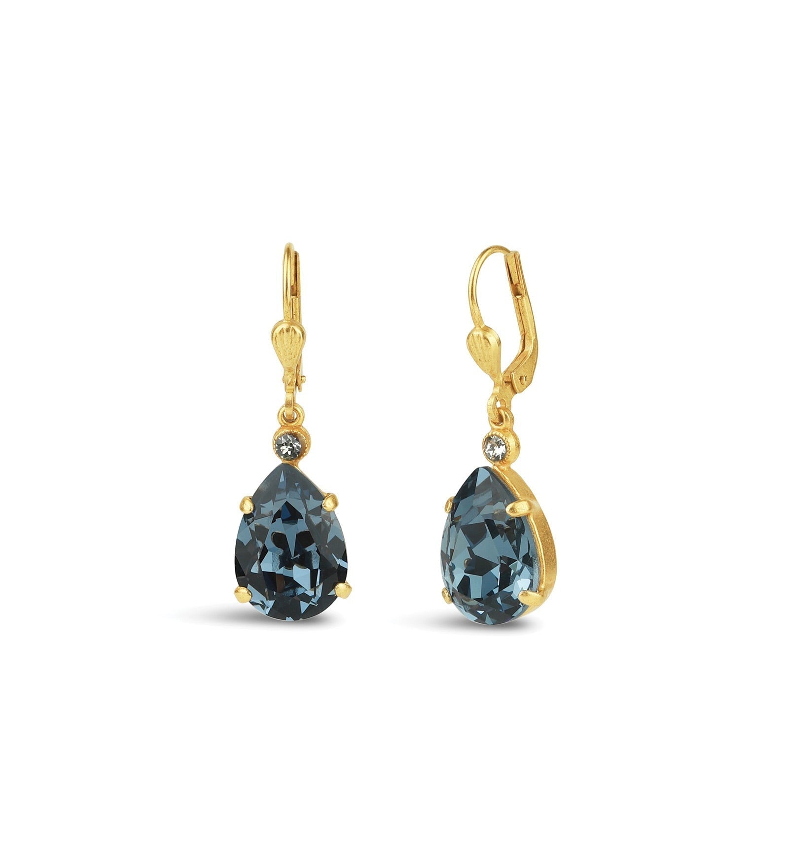 La Vie Parisienne-Teardrop Crystal Hooks-Earrings-14k Gold Plated, Midnite Crystal-Blue Ruby Jewellery-Vancouver Canada