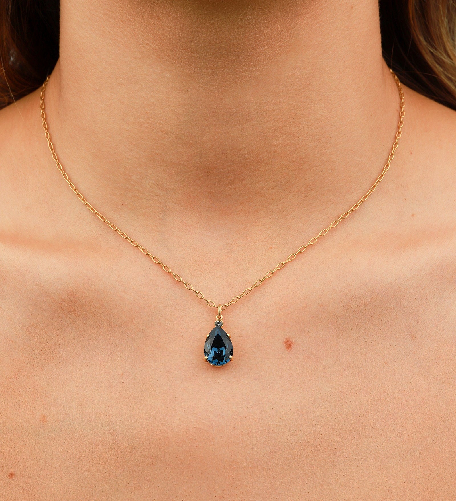 La Vie Parisienne-Teardrop Crystal Necklace-Necklaces-14k Gold Plated, Midnite Crystal-Blue Ruby Jewellery-Vancouver Canada