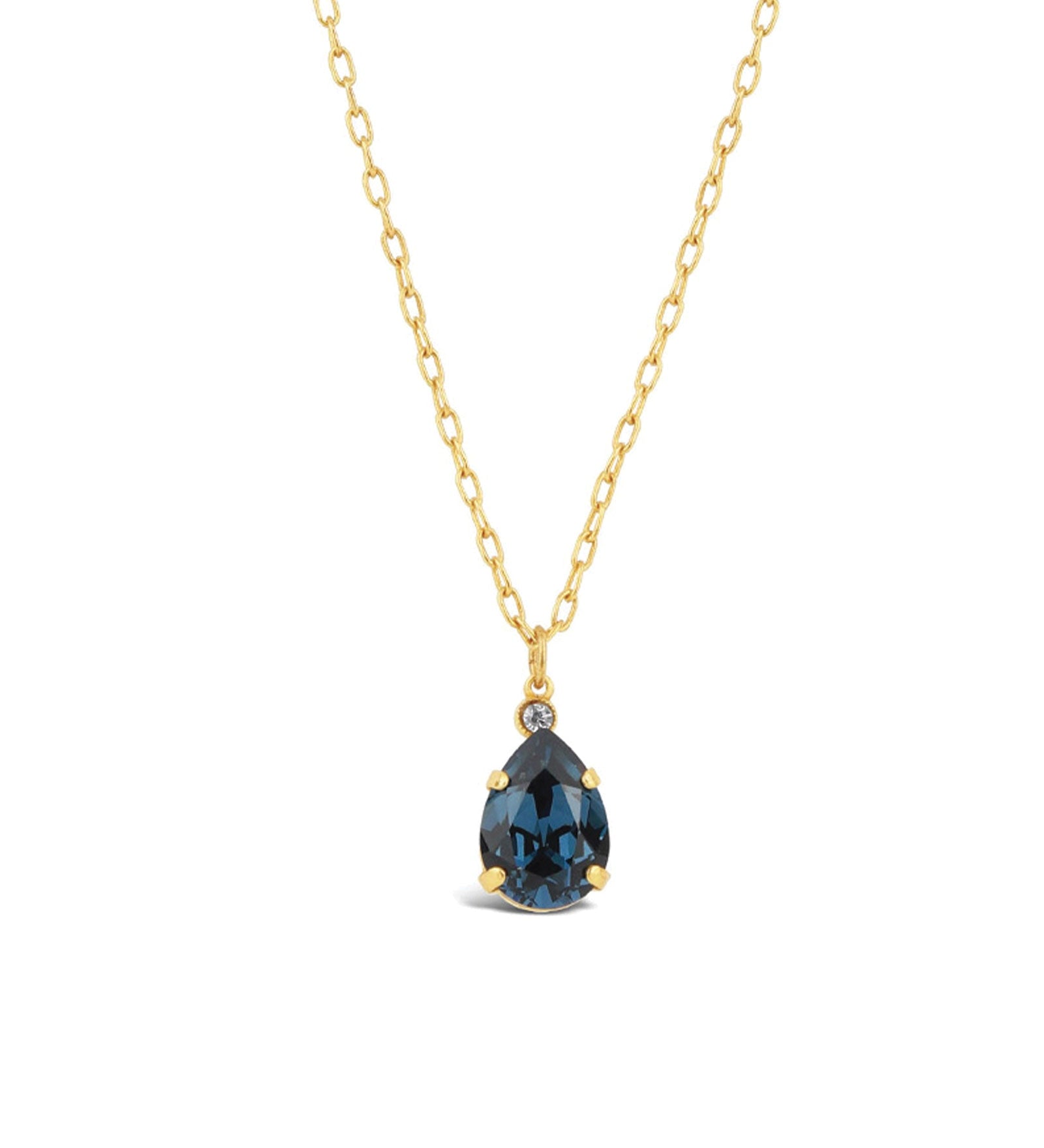 La Vie Parisienne-Teardrop Crystal Necklace-Necklaces-14k Gold Plated, Midnite Crystal-Blue Ruby Jewellery-Vancouver Canada