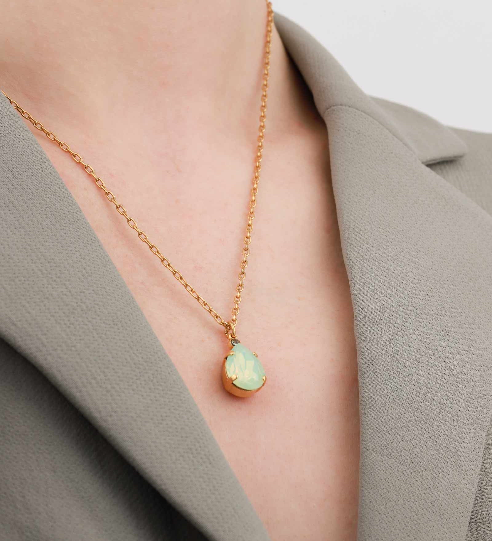 La Vie Parisienne-Teardrop Crystal Necklace-Necklaces-14k Gold Plated, Sea Opal Crystal-Blue Ruby Jewellery-Vancouver Canada