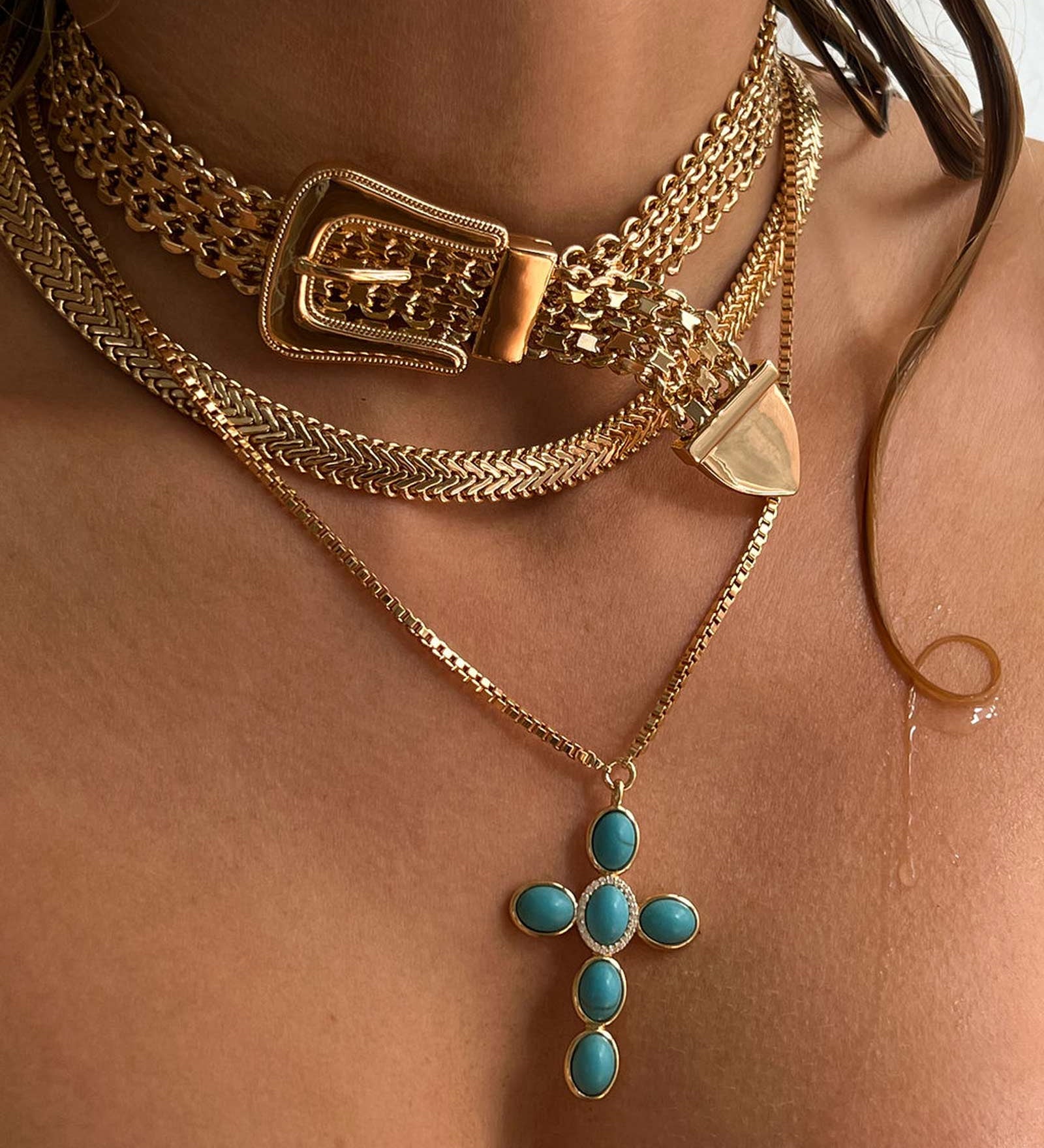 Luv AJ-The Woven Buckle Necklace-Necklaces-18k Gold Plated-Blue Ruby Jewellery-Vancouver Canada