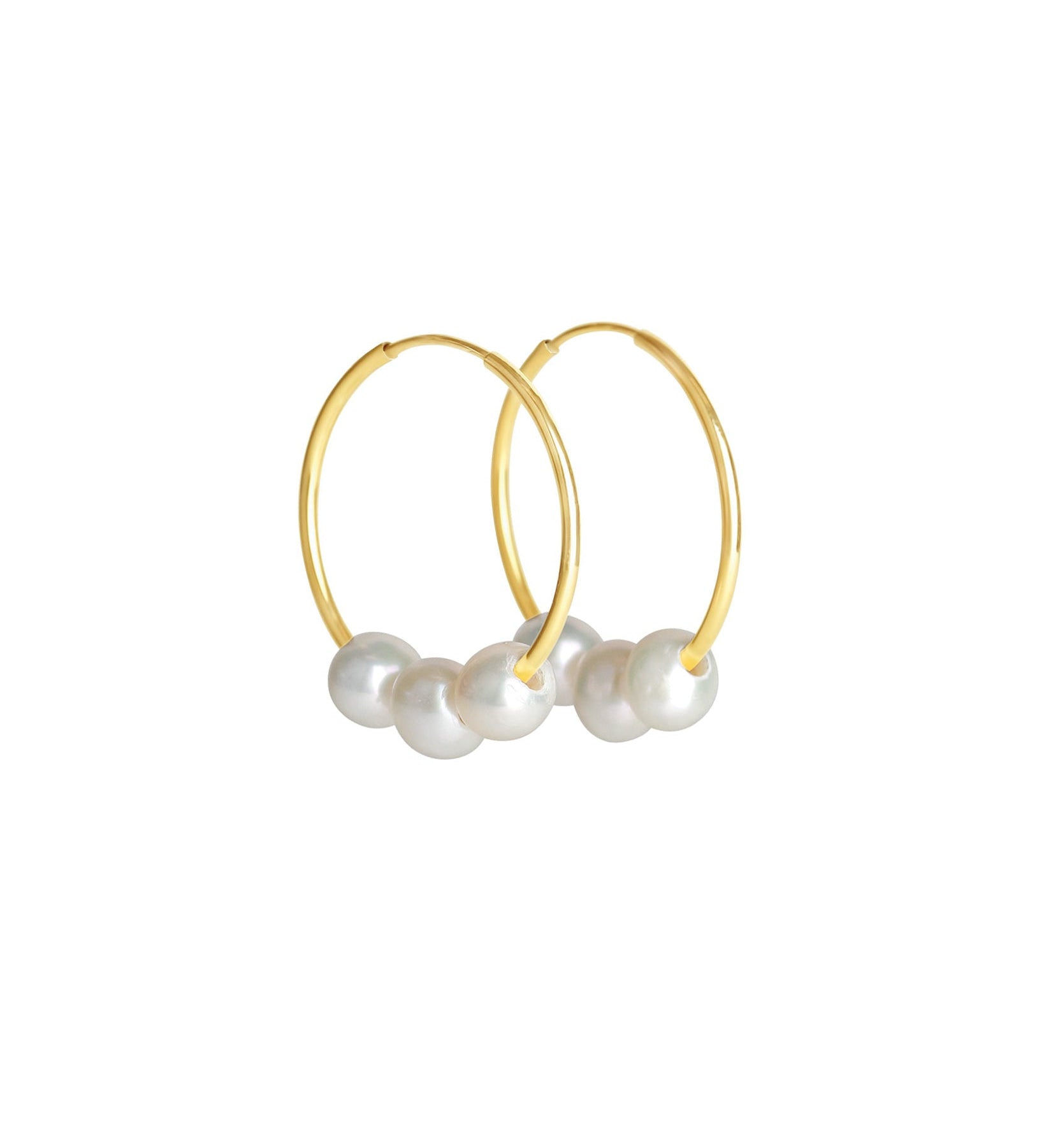 Poppy Rose-Three Floating Pearl Hoops I 24mm-Earrings-14k Gold-fill, Freshwater Pearl-Blue Ruby Jewellery-Vancouver Canada