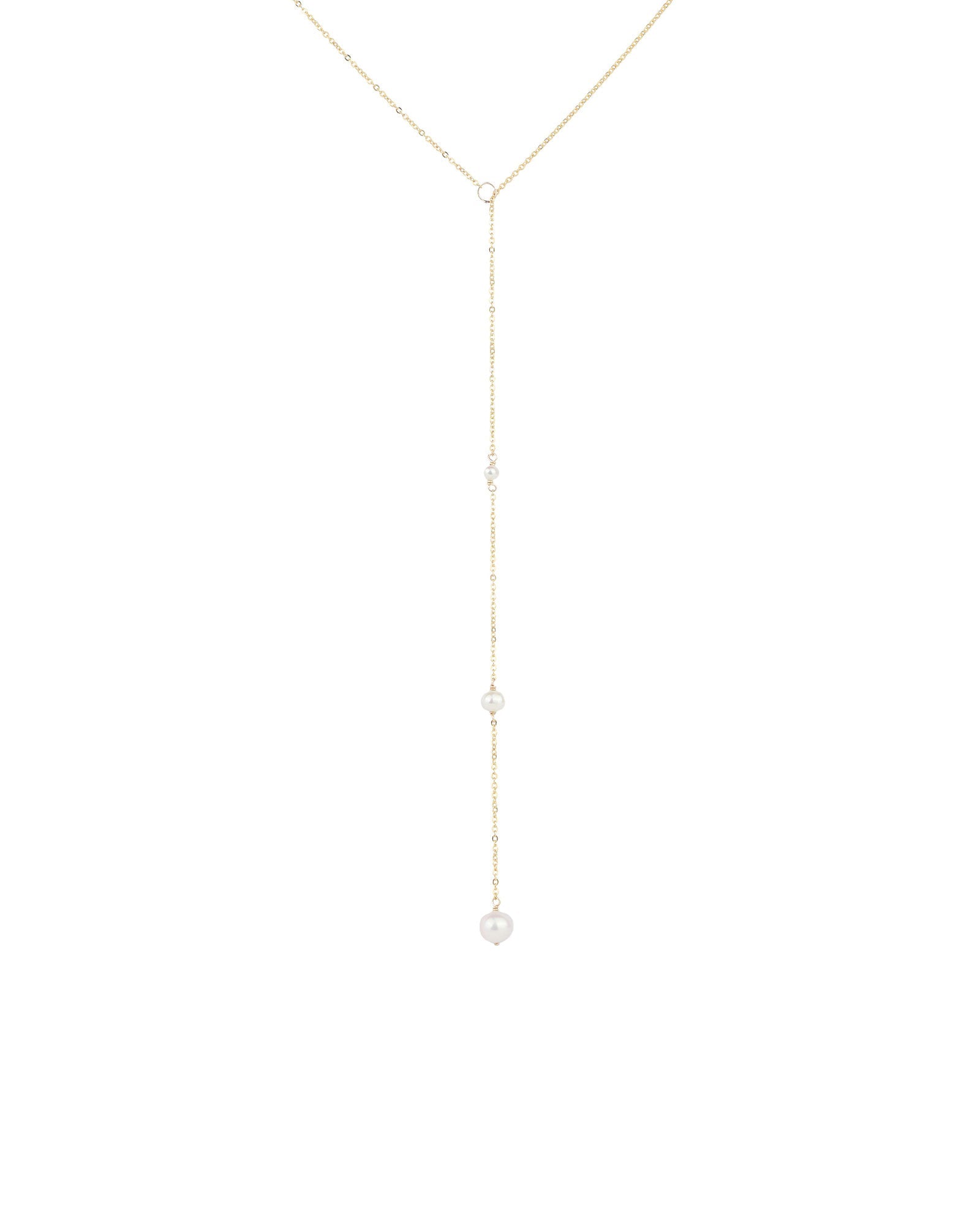 Poppy Rose-Three Graduated Pearl Drop Back Lariat-Necklaces-14k Gold Filled, Freshwater Pearls-Blue Ruby Jewellery-Vancouver Canada