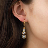 La Vie Parisienne-Three Round Crystal Hooks-Earrings-14k Gold Plated, Crystal-Blue Ruby Jewellery-Vancouver Canada