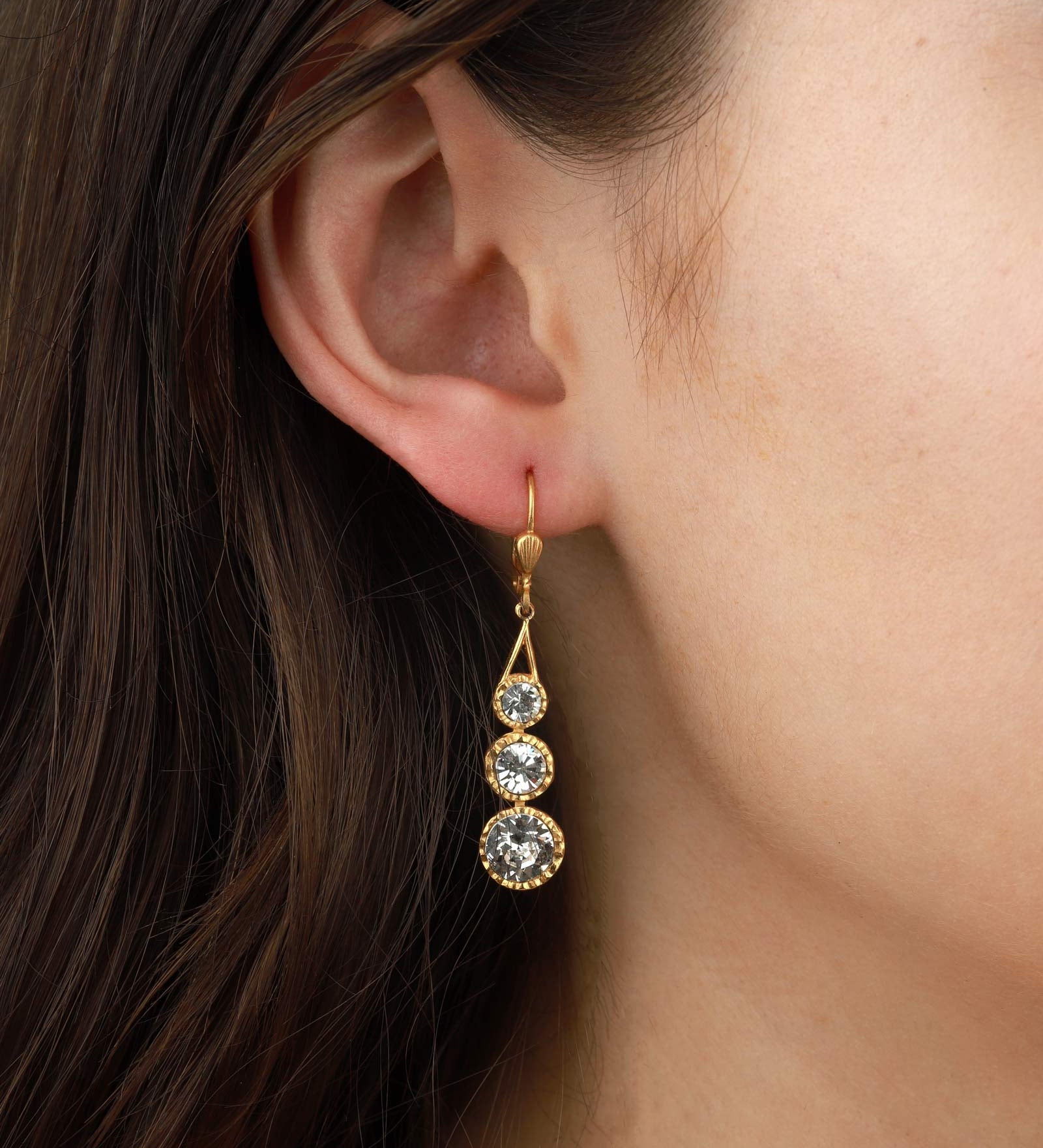 La Vie Parisienne-Three Round Crystal Hooks-Earrings-14k Gold Plated, Crystal-Blue Ruby Jewellery-Vancouver Canada