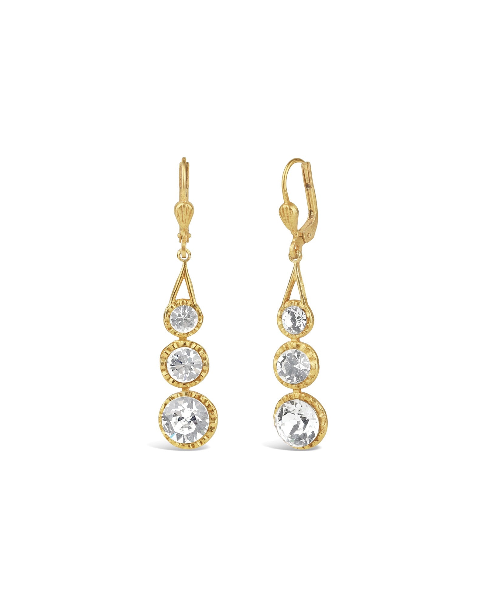 La Vie Parisienne-Three Round Crystal Hooks-Earrings-14k Gold Plated, Crystal-Blue Ruby Jewellery-Vancouver Canada