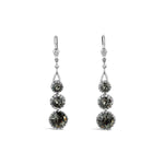 La Vie Parisienne-Three Round Crystal Hooks-Earrings-Sterling Silver Plated, Black Diamond Crystal-Blue Ruby Jewellery-Vancouver Canada