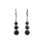 La Vie Parisienne-Three Round Crystal Hooks-Earrings-Sterling Silver Plated, Midnite Crystal-Blue Ruby Jewellery-Vancouver Canada