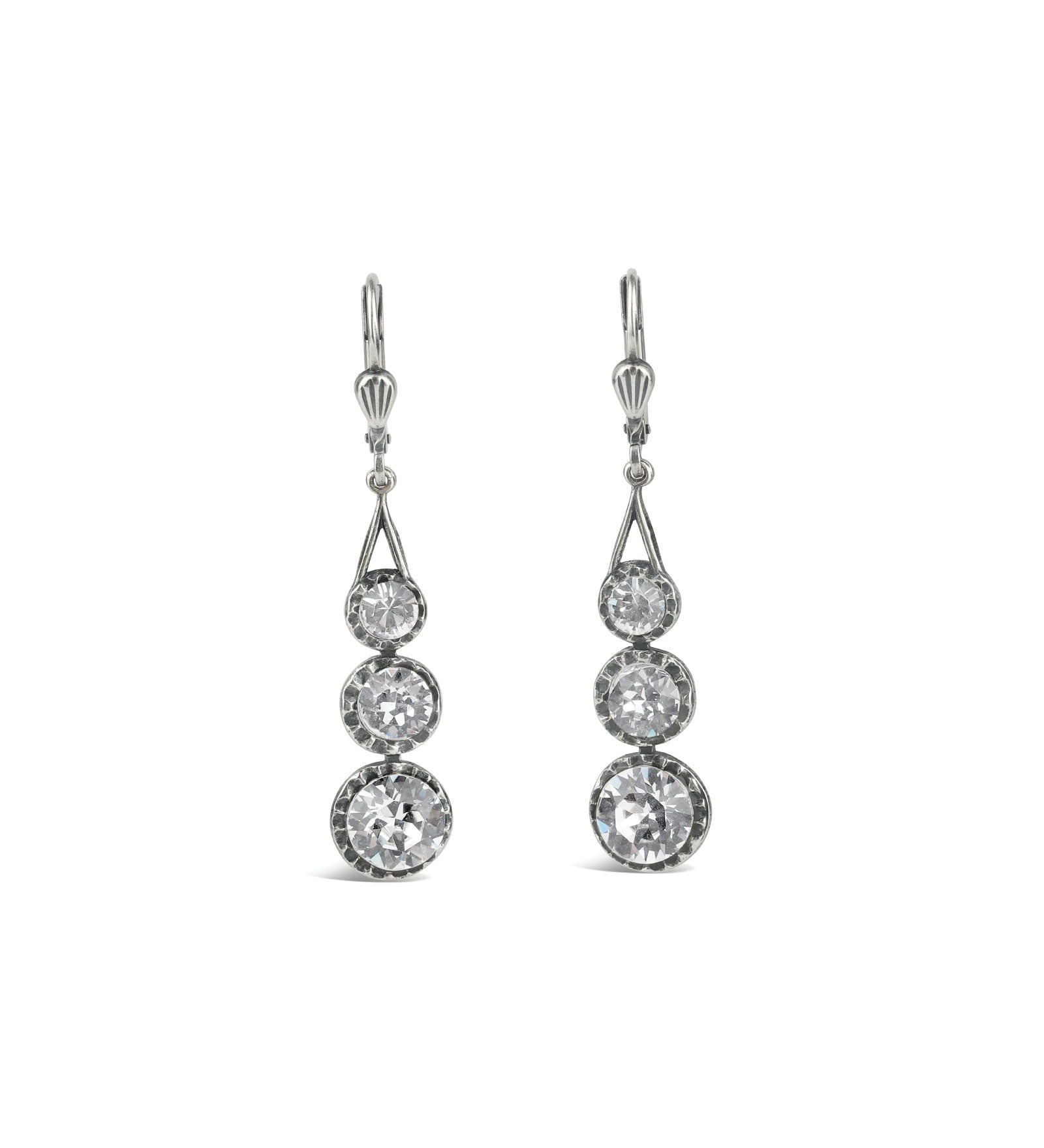 La Vie Parisienne-Three Round Crystal Hooks-Earrings-Sterling Silver Plated, White Crystal-Blue Ruby Jewellery-Vancouver Canada