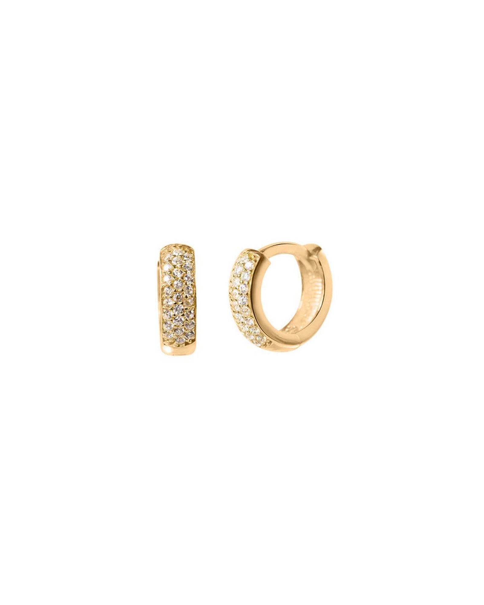 Quiet Icon-Three Row Pavé CZ Huggies I 12mm-Earrings-14k Gold Vermeil, Cubic Zirconia-Blue Ruby Jewellery-Vancouver Canada