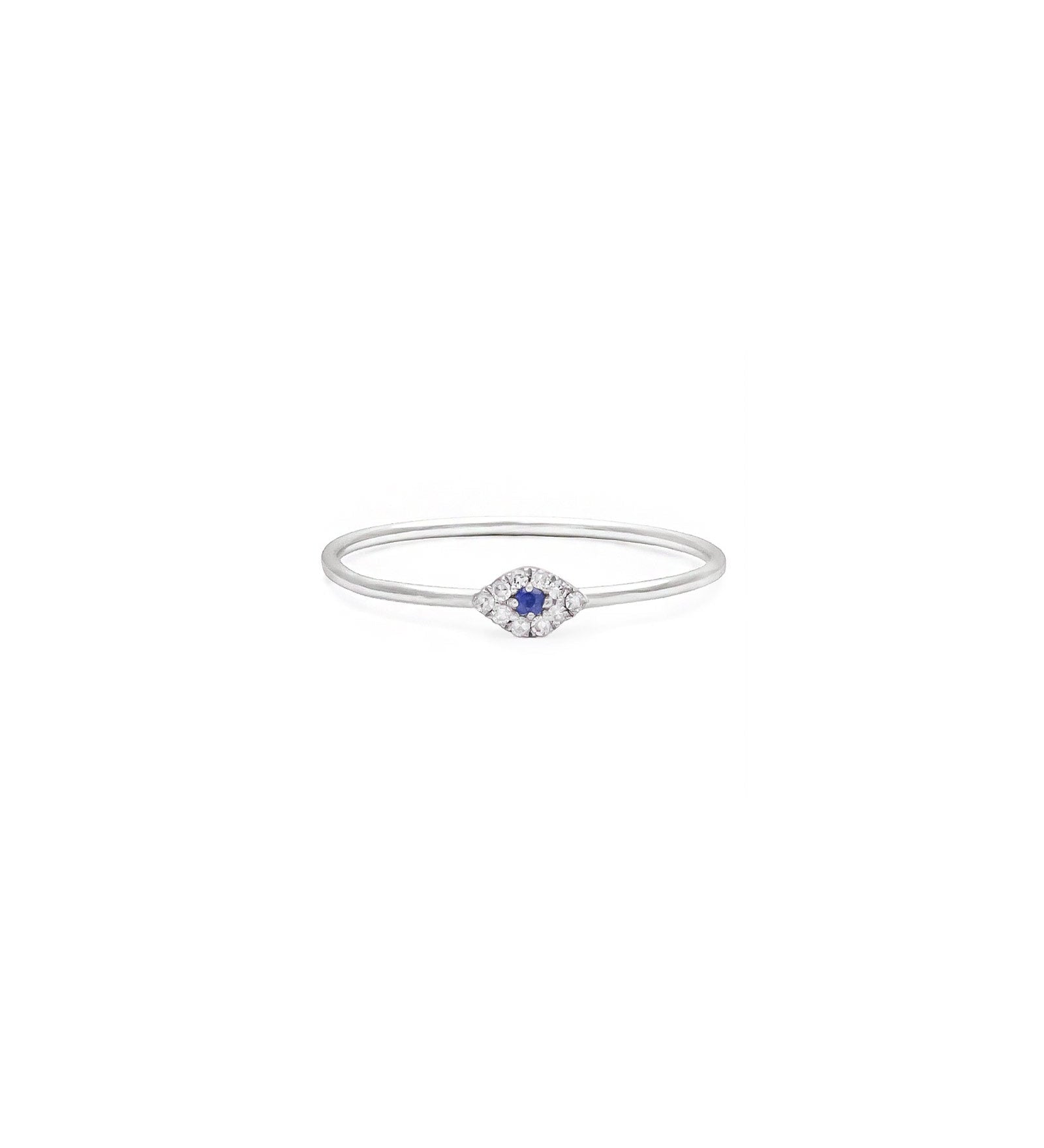 Quiet Icon-Tiny Evil Eye Ring-Rings-Rhodium Plated Sterling Silver, Cubic Zirconia-5-Blue Ruby Jewellery-Vancouver Canada