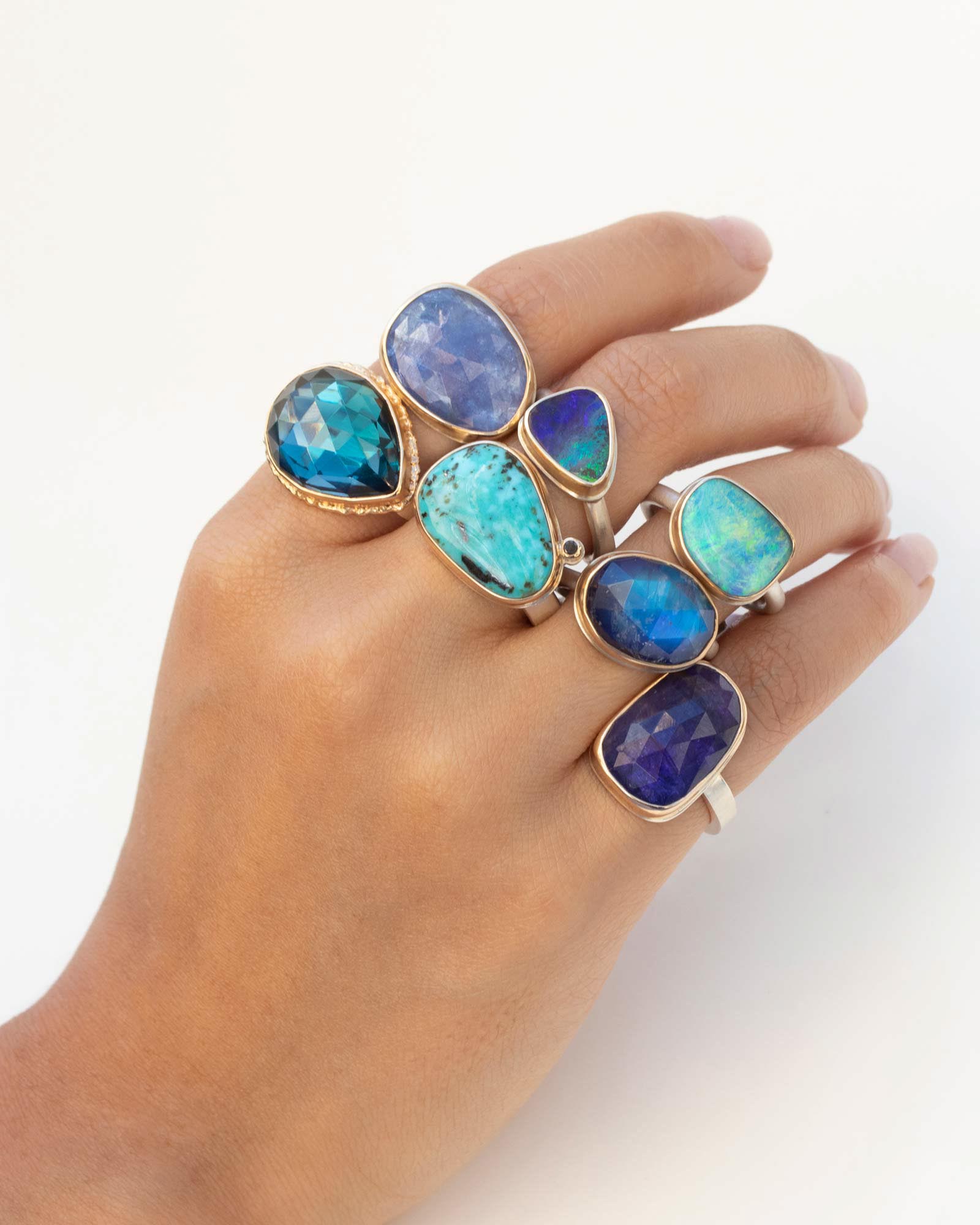 Jamie Joseph-Triangular Boulder Opal Ring-Rings-14k Yellow Gold, Sterling Silver, Boulder Opal-7.75-Blue Ruby Jewellery-Vancouver Canada