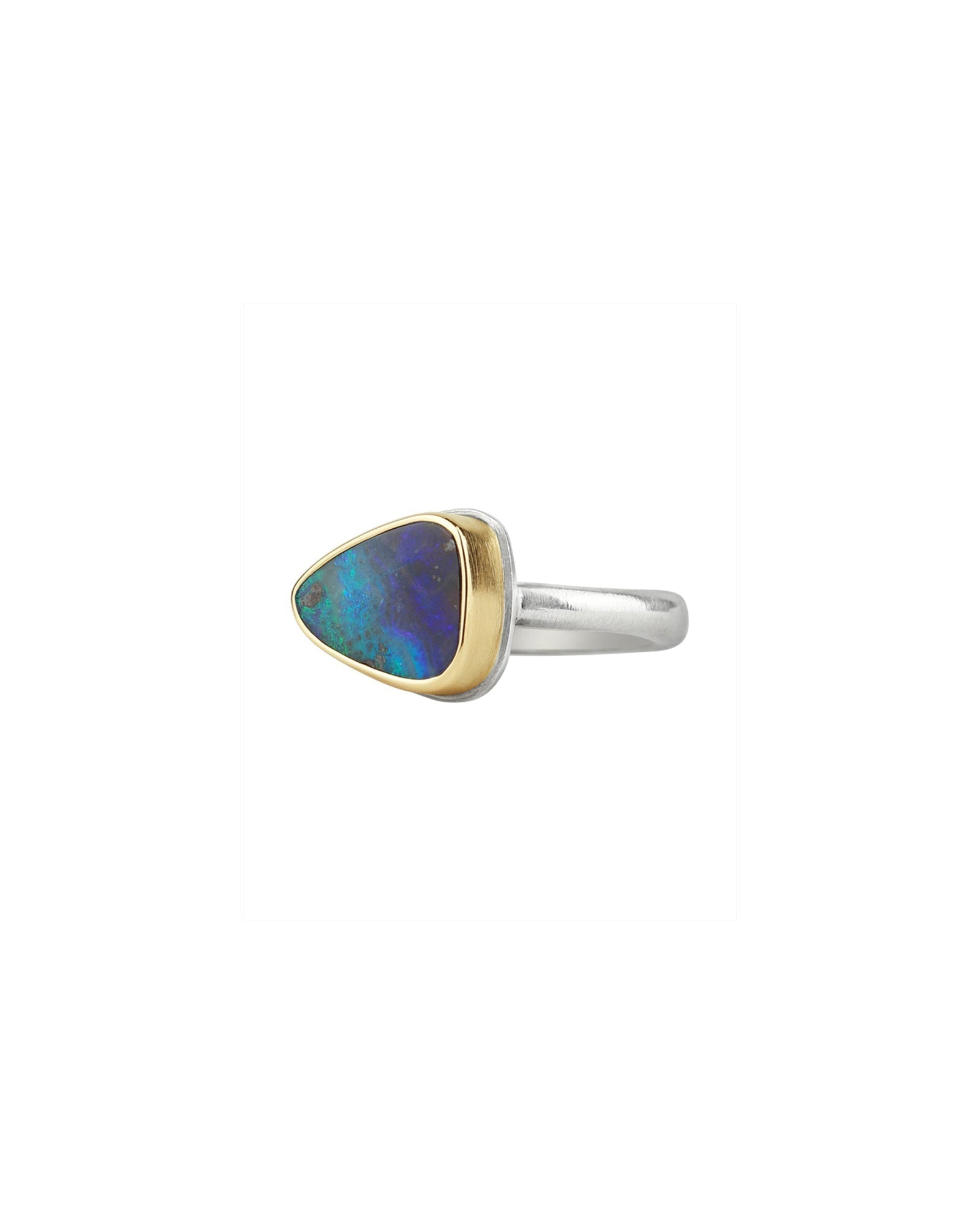 Jamie Joseph-Triangular Boulder Opal Ring-Rings-14k Yellow Gold, Sterling Silver, Boulder Opal-7.75-Blue Ruby Jewellery-Vancouver Canada