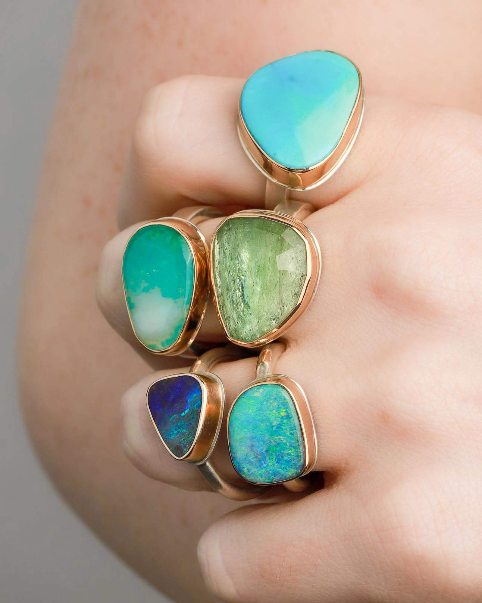 Jamie Joseph-Triangular Boulder Opal Ring-Rings-14k Yellow Gold, Sterling Silver, Boulder Opal-7.75-Blue Ruby Jewellery-Vancouver Canada