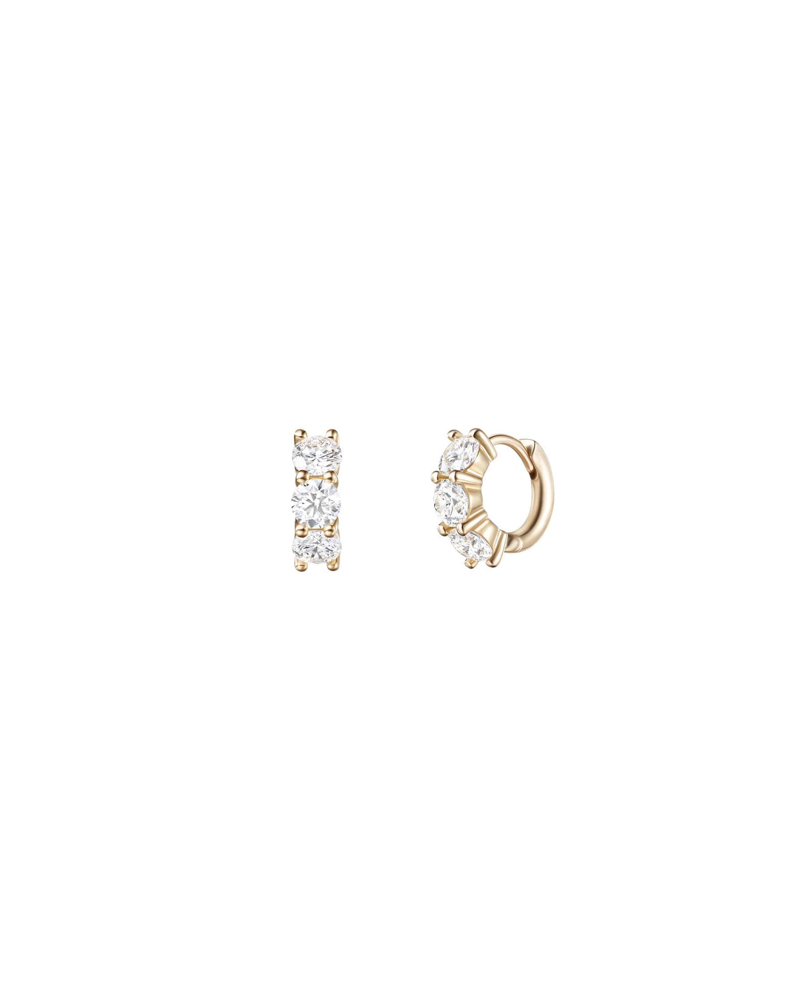 Quiet Icon-Trio CZ Prong Huggies | 11mm-Earrings-14k Gold Vermeil, Cubic Zirconia-Blue Ruby Jewellery-Vancouver Canada