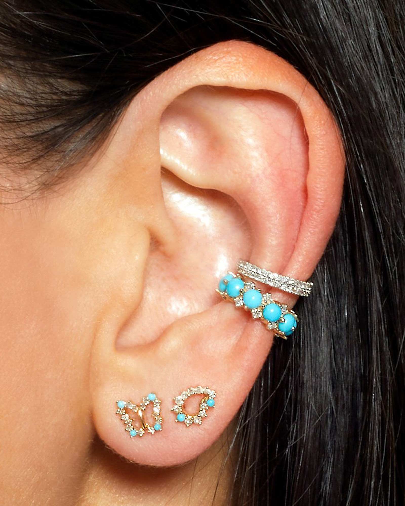 Adina Reyter-Turquoise + Diamond Butterfly Stud-Earrings-14k Yellow Gold, Turquoise-Blue Ruby Jewellery-Vancouver Canada