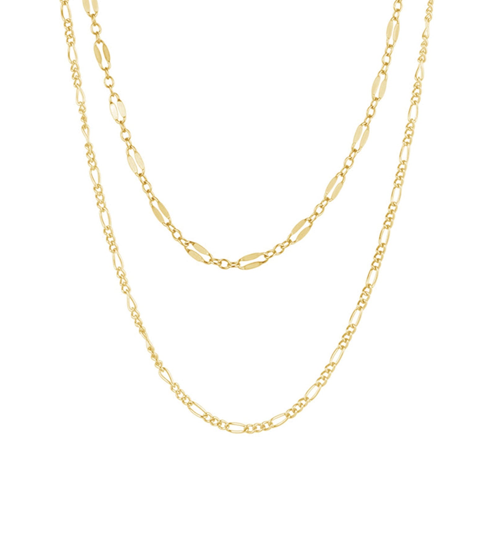 1948-Two Row Small Figaro + Dap Chain Necklace-Necklaces-14k Gold-fill-Blue Ruby Jewellery-Vancouver Canada